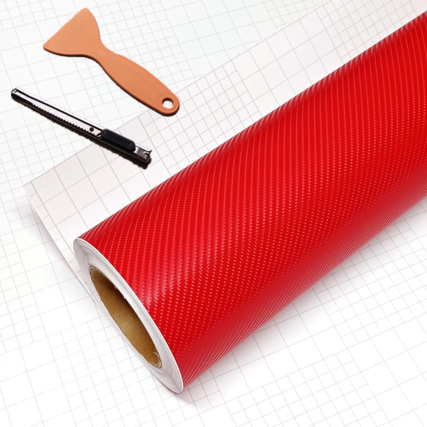 DIYAH 4D Red Carbon Fiber Vinyl Wrap Sticker Air Release Bubble Free Anti-Wrinkle with Hand Tools (96" x 60" / 8 FT x 5 FT)