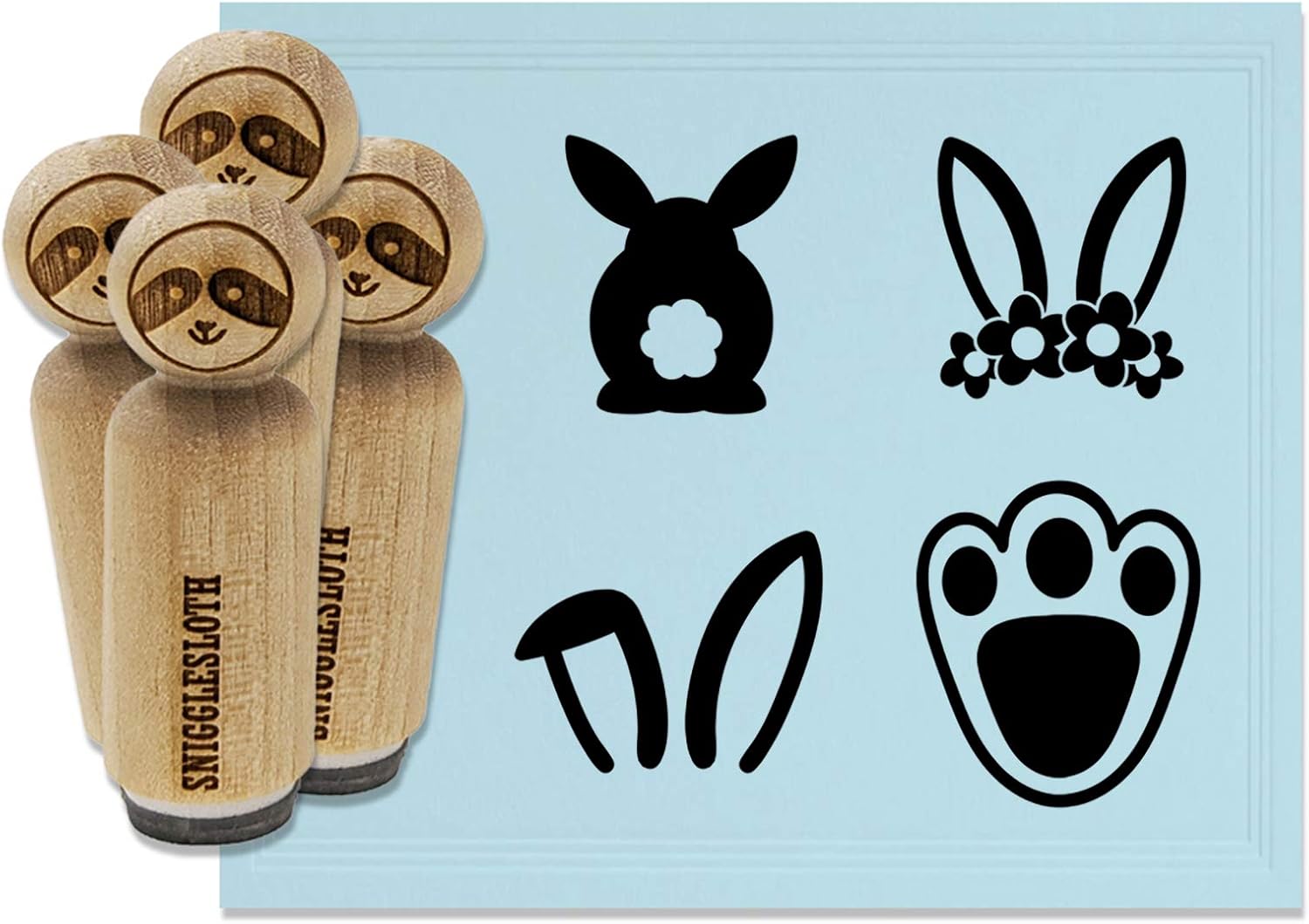 Easter Bunny Rabbit Foot Footprint Floppy Ears Rubber Stamp Set for Stamping Crafting Planners - 1-1/4 Inch Large