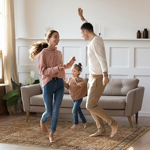 Miniatura 5 de Zealude Alfombra vintage lavable de 2 x 6 pies, antideslizante, tradicional para pasillo de cocina con respaldo de goma, alfombra de interior para