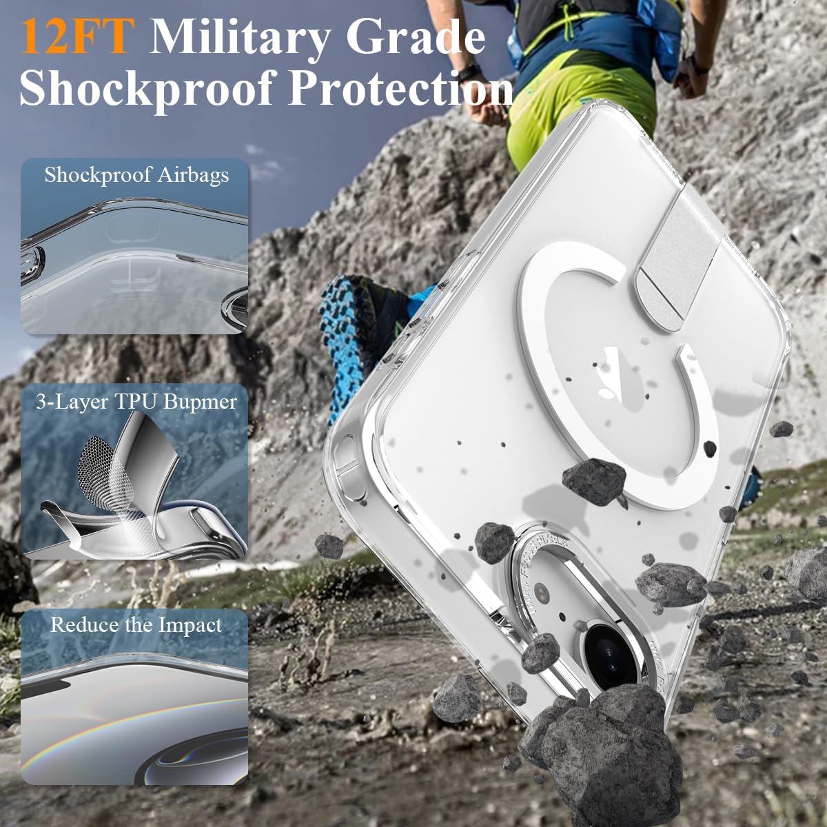 MMHUO Magnetic for iPhone 16e Case with Screen Protector,[Compatible with Magsafe],[Skin Feeling],Slim Adjustable Kickstand Phone Case for iPhone 16e 6.1 inches 2025,Clear - Image 5