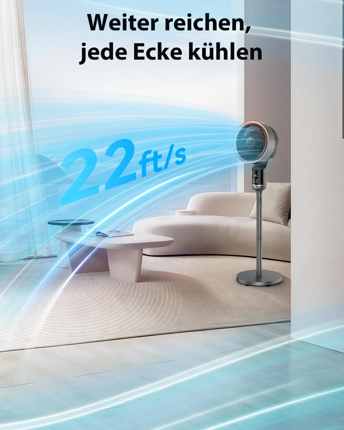 Standventilator,25 dB Ventilator leise mit Fernbedienung,12 Geschwindigkeiten,70°+90° Oszillation,12H Timer,Boden & Tischventilator mit LED-Display, Ventilator Groß für Schlafzimmer, Wohnzimmer