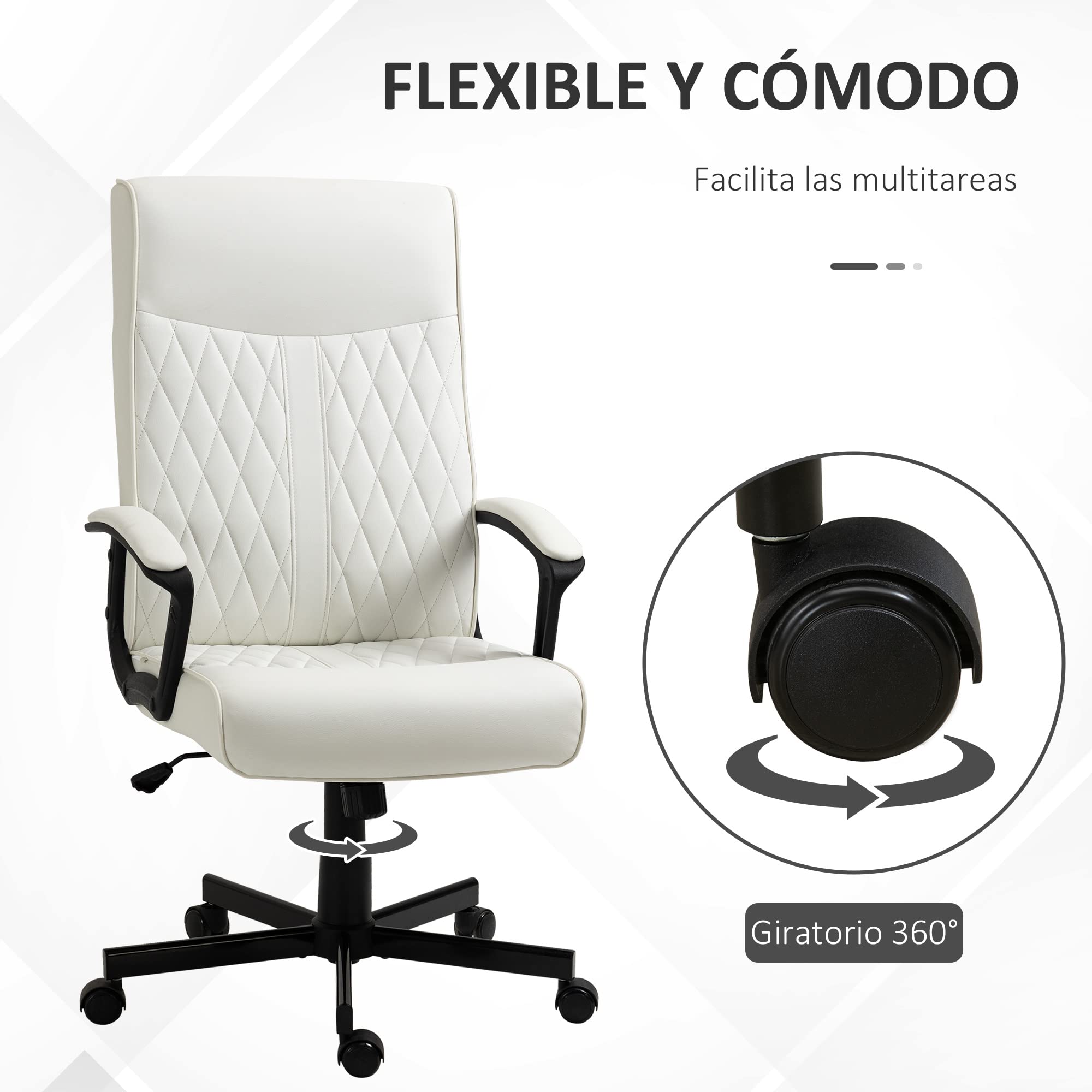 Vinsetto Silla de Oficina Giratoria 120 kg 65x72x102-112,5 cm Blanco Roto