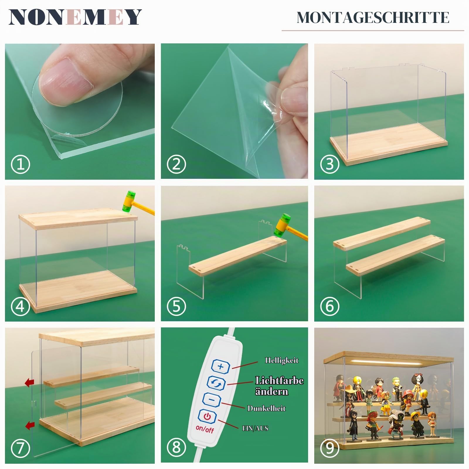 Nonemey Acryl Vitrine Schaukasten mit led 2/3/4/5/6 Stufen-Transparent staubdichte Display Case Box für Sammlerstücke ,Figuren,Collectibles (Holz 5 Stufen 31.5x31x30cm)