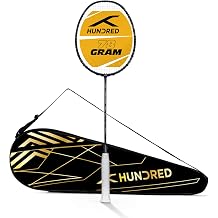 Hundred Megaforce Strung Badminton Racket with Full Cover | 78 Grams | Maximum Tension 32 Dark Grey