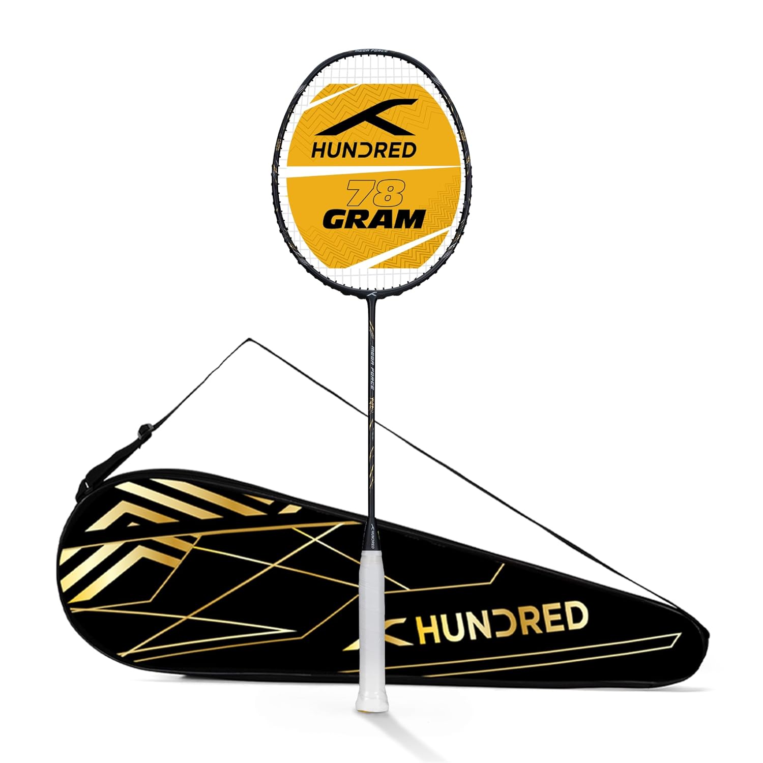 Hundred Megaforce Strung Badminton Racket with Full Cover | 78 Grams | Maximum Tension ≤32 Hundred Megaforce Strung Badminton Racket with Full Cover | 78 Grams | Maximum Tension ≤32