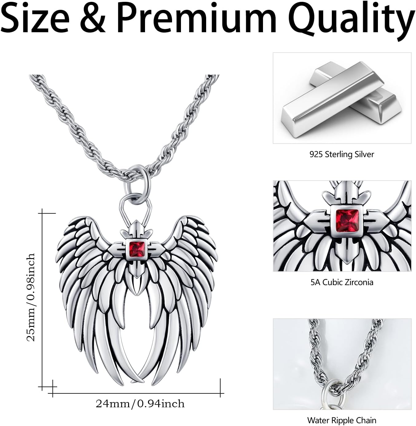 MEDWISE Wing Necklace 925 Sterling Silver Cross Angel Wings Necklace Necklaces Gothic Wing Jewelry Retro Gift for Women Men Gifts 22+2' Stainless Steel Chain - Image 3