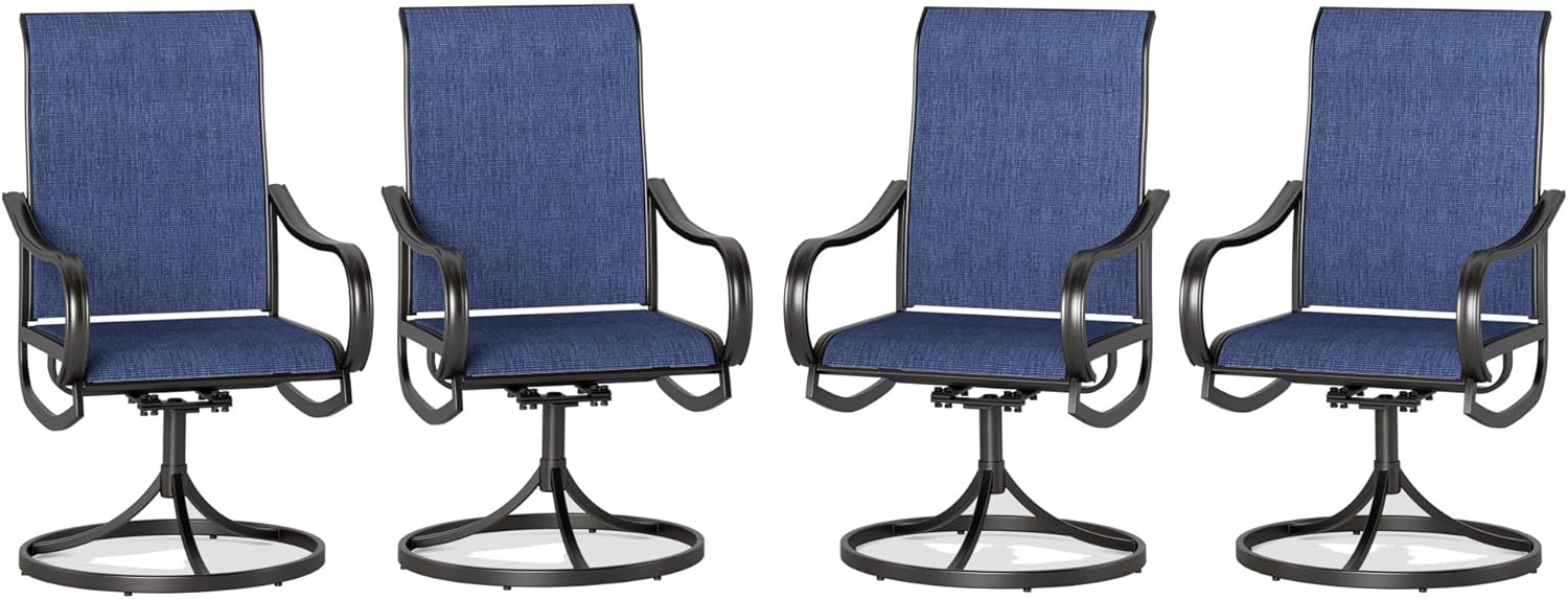 PHI VILLA Patio Swivel Dining Chairs Set of 2, Outdoor Metal Chair with Textilene Mesh Fabric, Patio Chair with Armrest, Black Frame for Patio Deck Garden