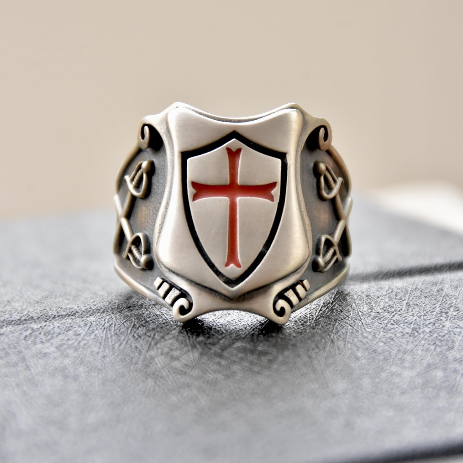 silverzone77 Freimaurer Templer Kreuz Rote Emaille Sterling Silber 925 Ringe Handmade Schmuck Juwelen
