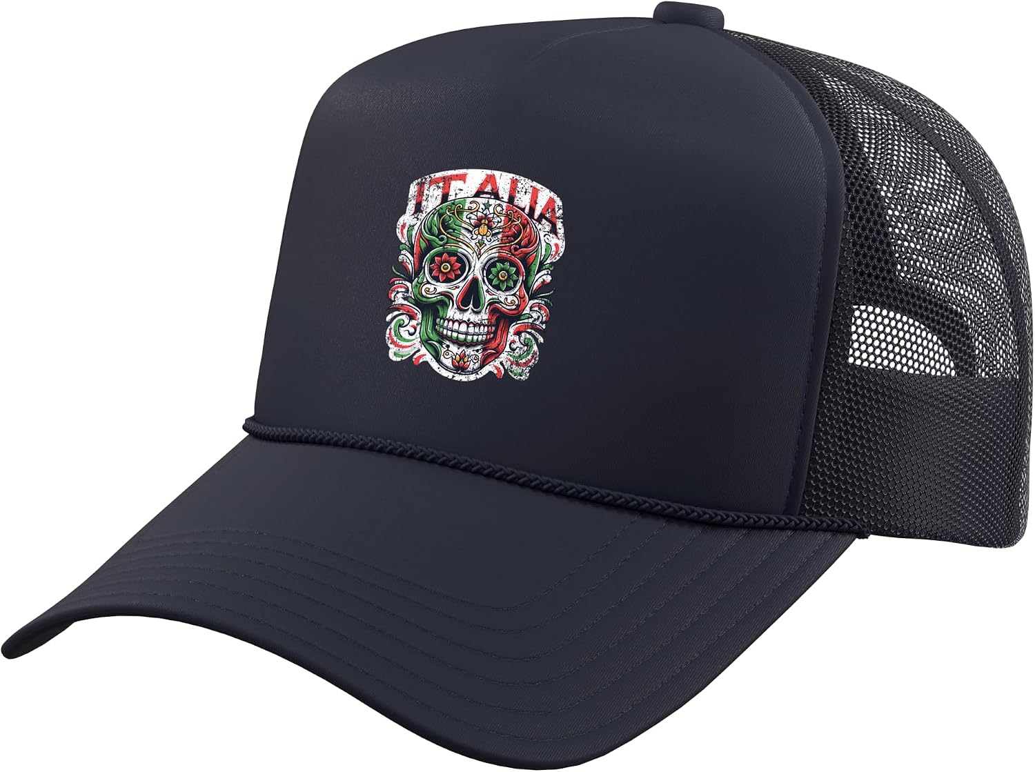 Italia Skull Italy Flag Italian Pride Trucker Hat with Adjustable Mesh Back