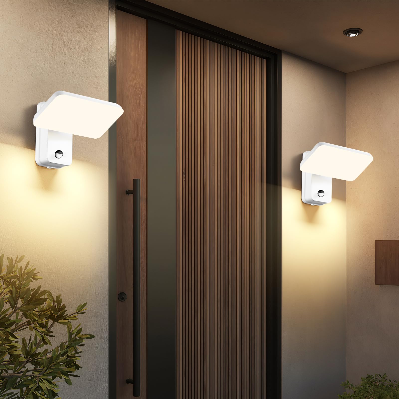 Brightower 24W Zewnętrzna lampa ścienna z czujnikiem ruchu, IP65 Zewnętrzna lampa ścienna LED wykonana z aluminium z obrotowym panelem LED, ciepła biel 3000K Zewnętrzna lampa ścienna,Biały