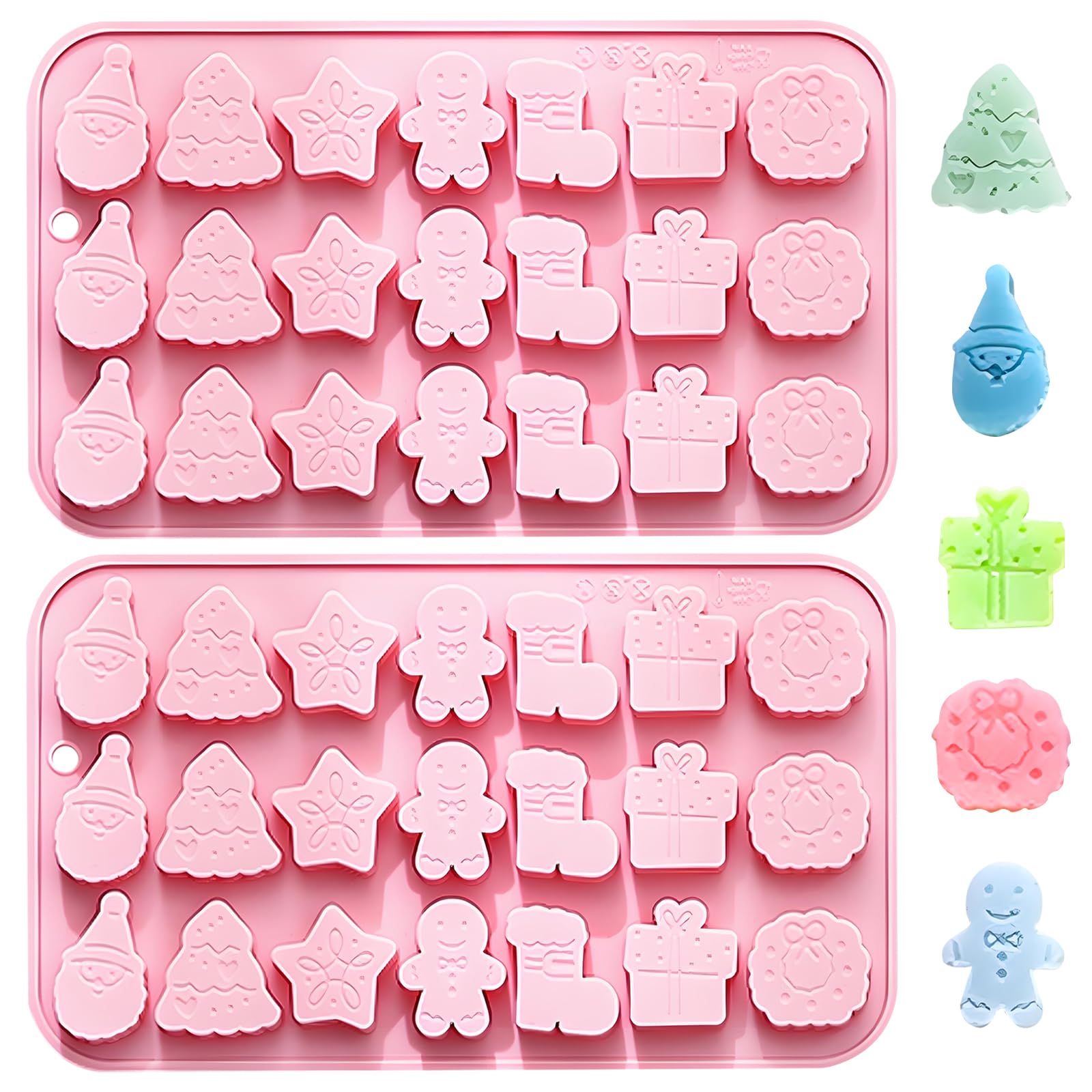 Weihnachten Silikon-Schokoladenform, 18 Mulden, 2er-Set, Pink | Weihnachtsmotive, 8,07 x 4,84 Zoll, Schokolade & Gelee, Wiederverwendbar, Lebensmittelecht