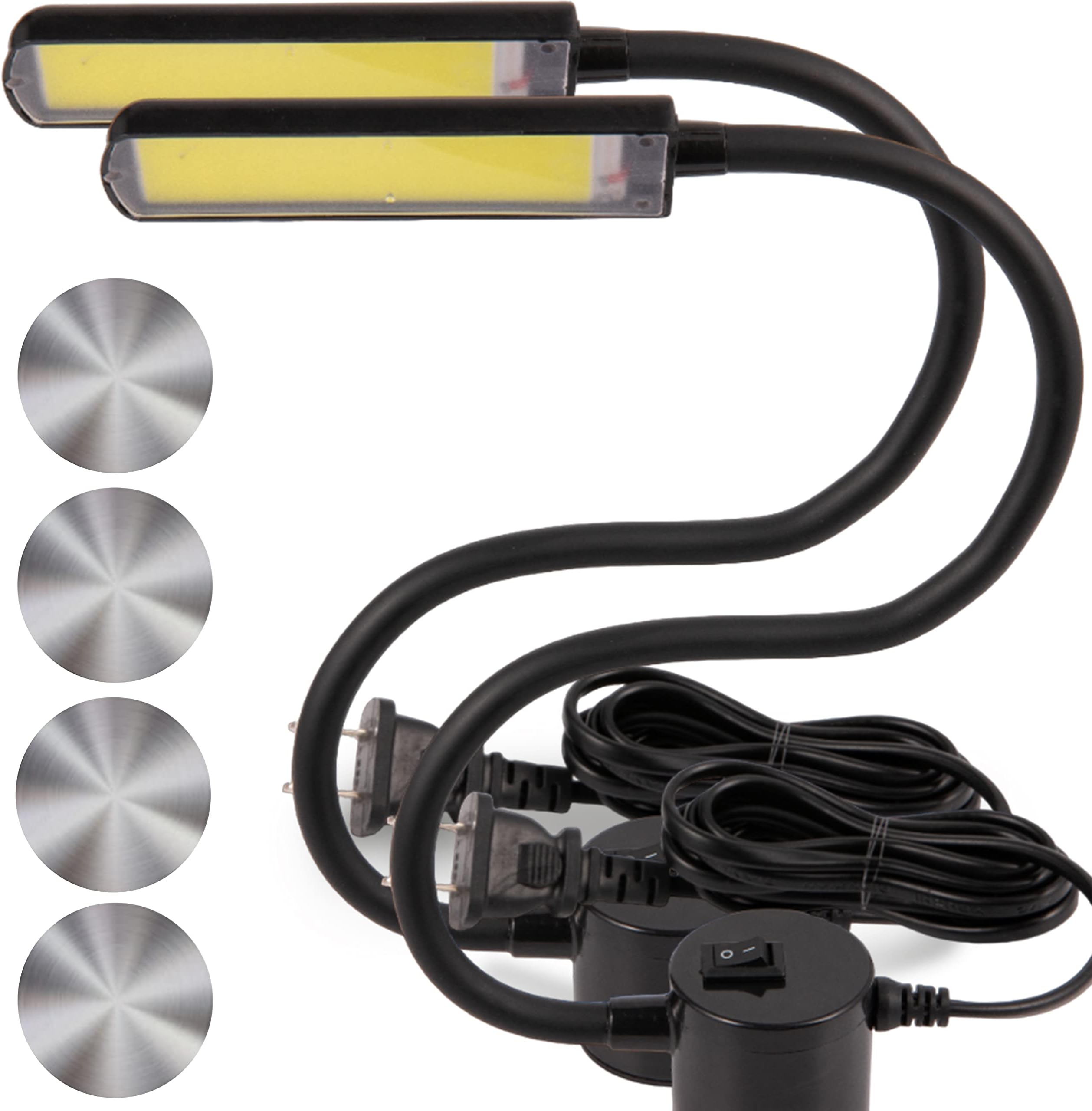 Sewing Machine Light, Magnetic, Flexible 60 LED Work Lights, Bandsaw Accessories, Scroll Saw with Extra Long Gooseneck (2 Pack) - 4 Mount Anywhere Discs Included
