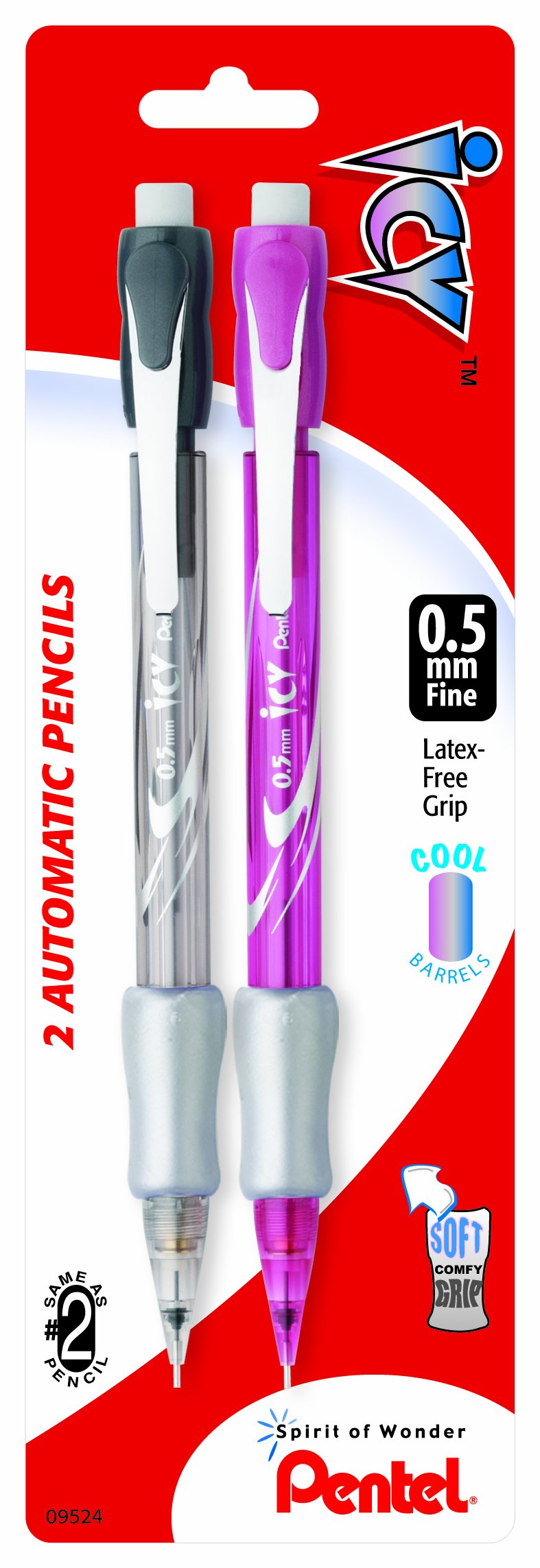 PentelIcy Automatic Pencils with Lead, 0.5mm, Assorted Barrels, Color May Vary, 2 Pack (AL25TLBP2)