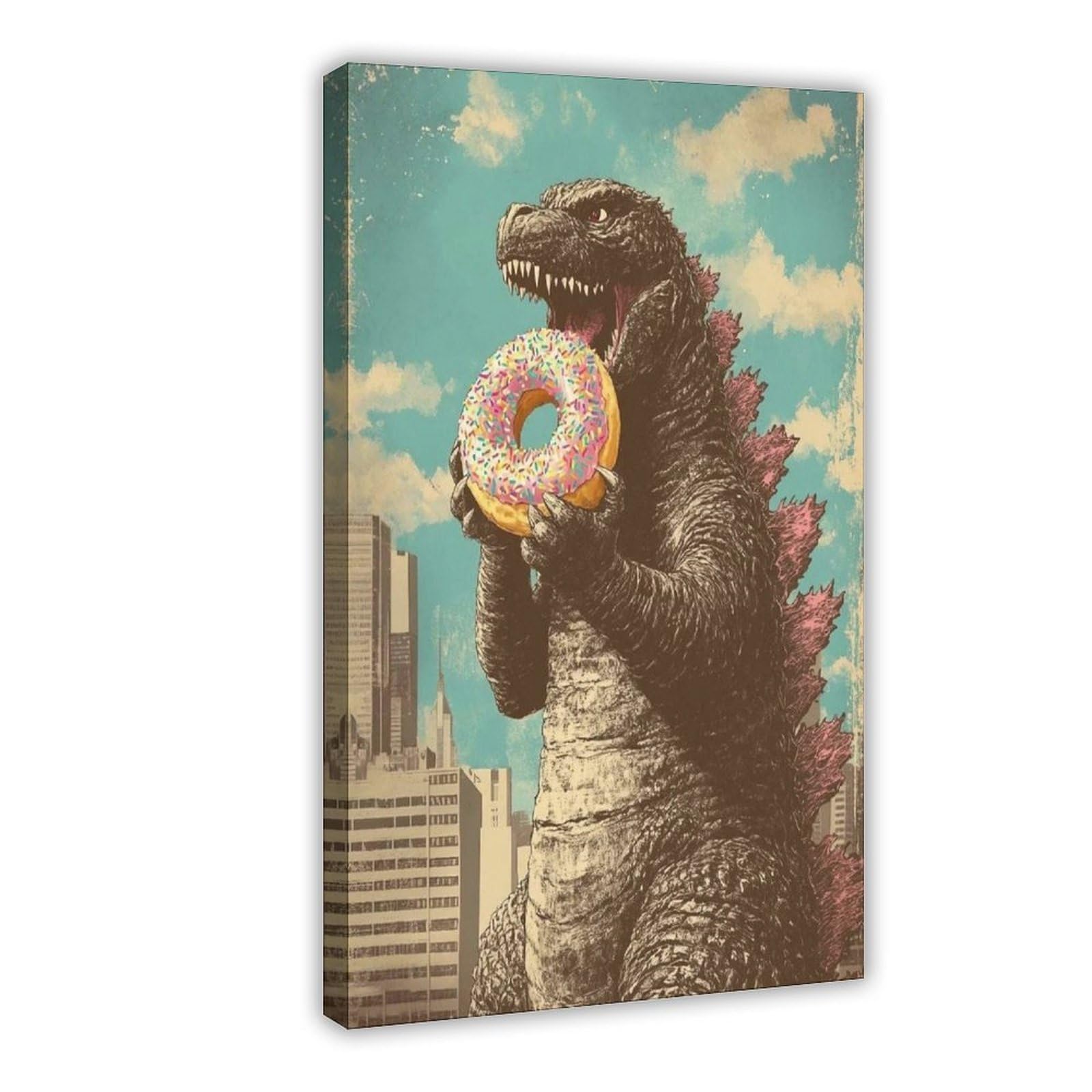Bncedjk Godzilla Donut Poster Canvas Poster Bedroom Decor Landscape Decor Gift 08X12inch(20X30cm)