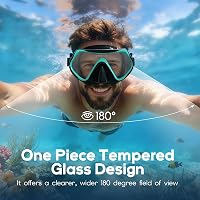 Mască de scufundări cu snorkel Findway, panoramă de 180 de grade cu sticlă securizată, protecție nazală anti-aburire și baretă textilă reglabilă pentru adulți și adolescenți 2