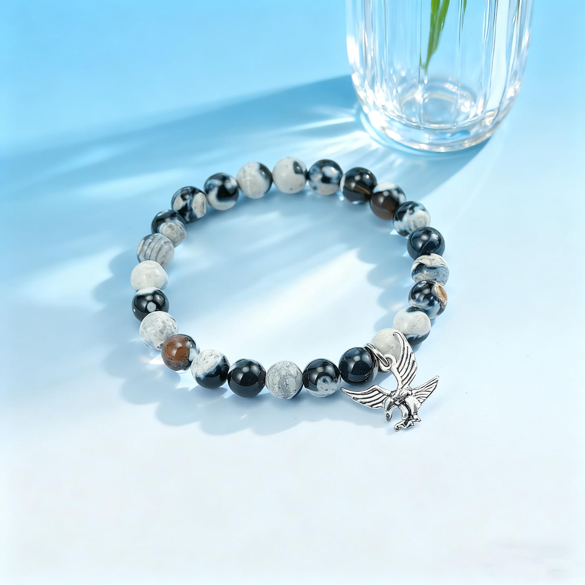 LIUANAN Eagle Scout Gifts, Natural Stone Beaded Bracelets for Men and Women, Bald Eagles Jewelry, Bird Lover Gifts, Friendship Bracelet
