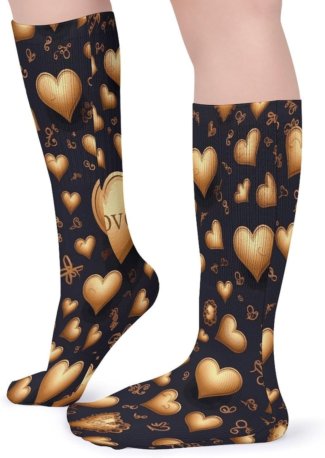 Golden Heart And Love Stocking - Cute Casual Long Athletic,Crew Sock for Men Women,Running Socks Soft Breathable for Gift