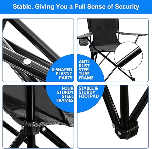 Miniatura 4 de Silla plegable de campamento, capacidad de 225 libras, incluye portavasos y bolsa de almacenamiento lateral, portátil de 5.5 libras para playa,