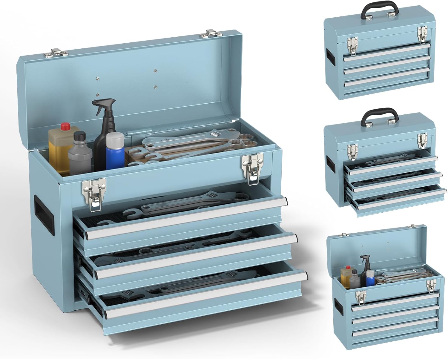3-Drawer Tool Box, Tool Storage Cabinet, Tool Chest and Locking Mechanism, Metal Tool Cart for Garage Workshop and Room Use (Blue)