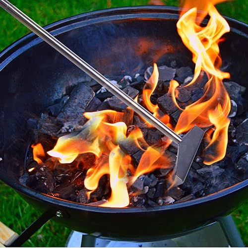 Miniatura 5 de Mydracas Rastrillo de carbón para cenizas, rastrillo de carbón de acero inoxidable para horno de pizza, 32 pulgadas