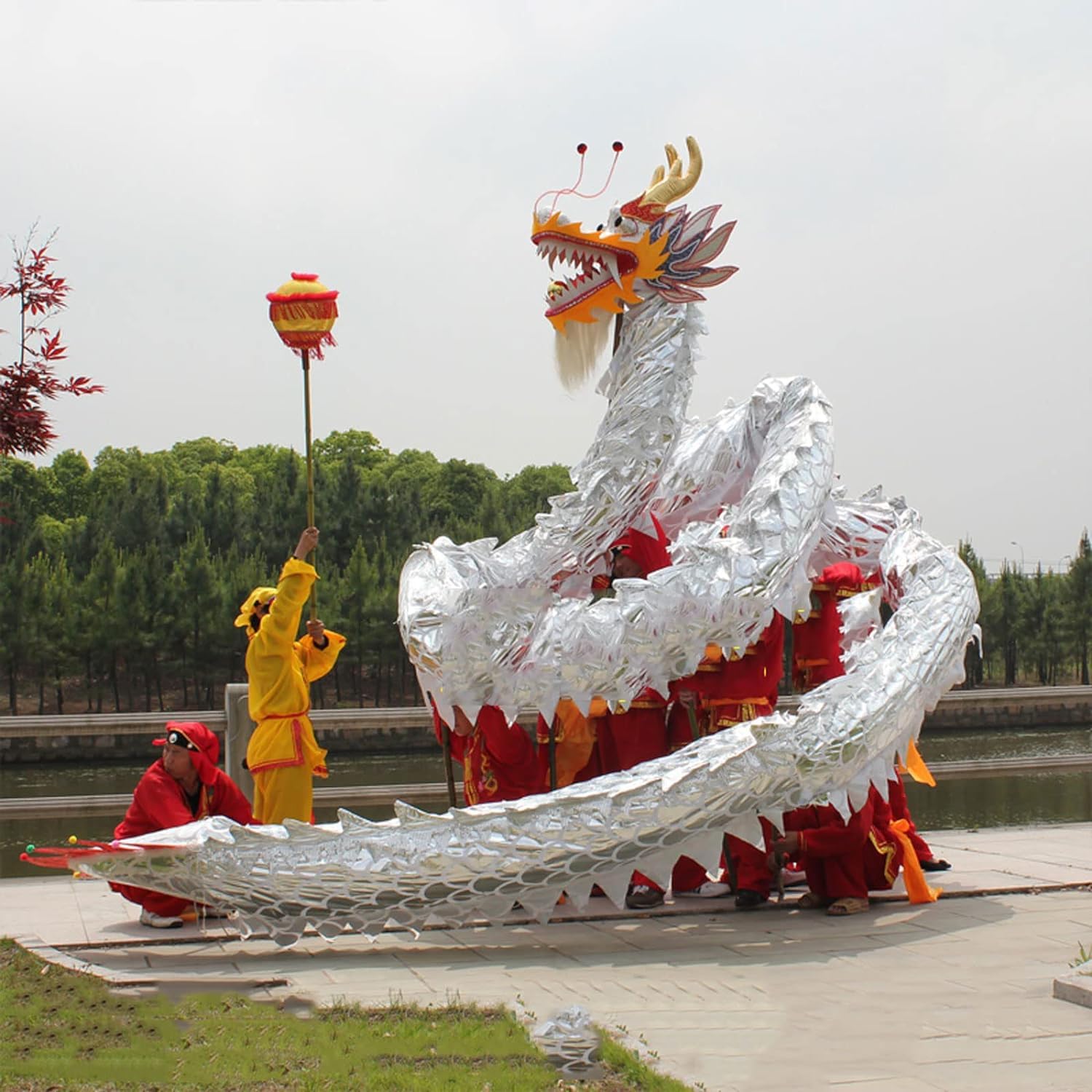 Tradizionale danza del leone del drago 18 m Dragon Dance cinese Capodanno leone performance panno di raso per 10 giocatori artigianato Capodanno cinese (nero)