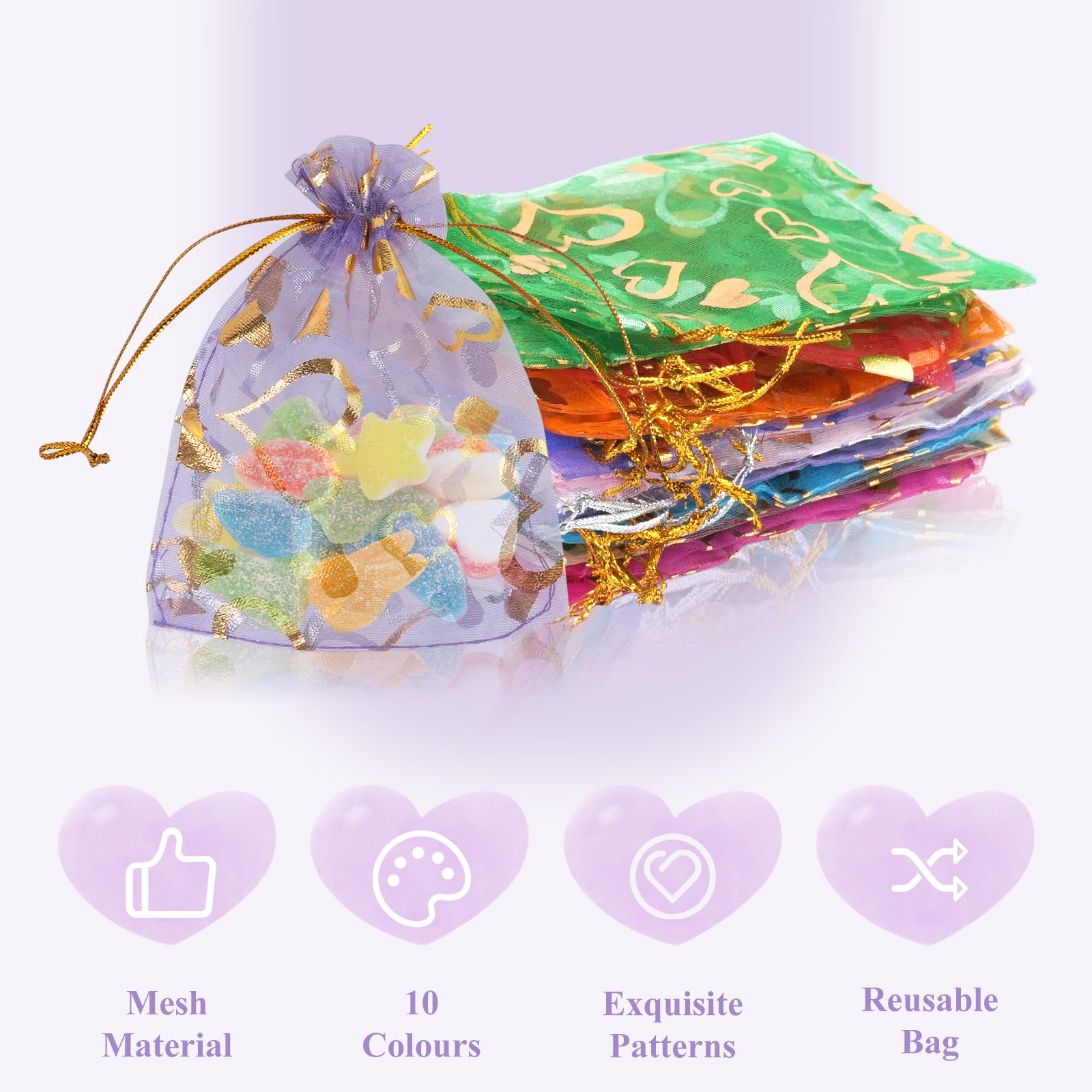 FENQURO 60 Sacchetti In Organza 12x9 Cm – Per Gioielli, Bomboniere, Lavanda, Regali E Matrimoni – Riutilizzabili Con Cordoncino
