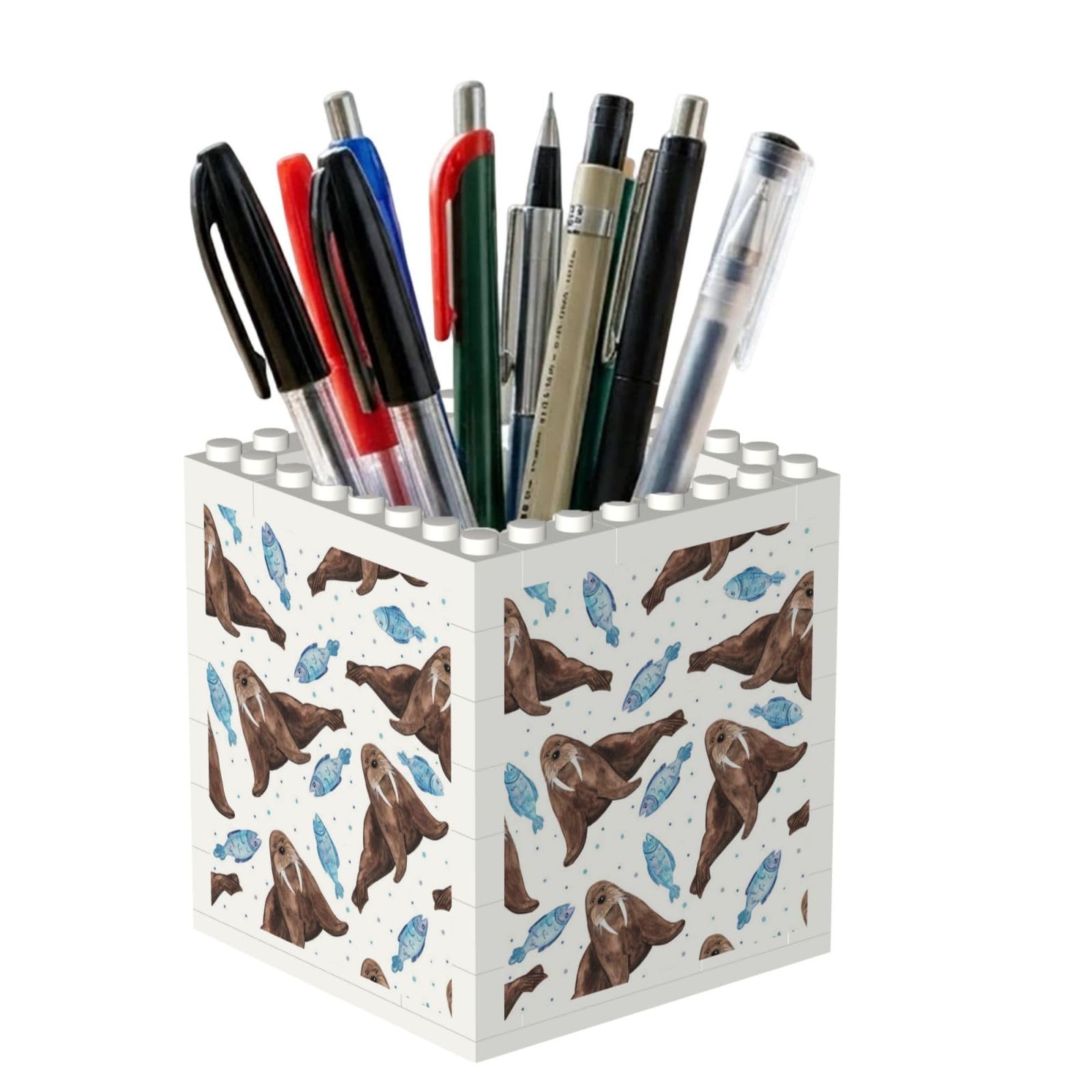 Poadnly Watercolor Brown Walrus, Pen Pot Pencil Holder for Office Home School, Compact Desk Organiser for Office Stationery