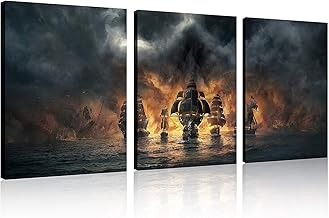 TutuBeer 3 Panel Pirate Ship Decor Canvas Print, Ready to Hang 12"x16" Pirate Canvas Pirate Canvas Art Pirate Pictures for Home Decor Sailboat Wall Art Seascape The Pictures for Home Decor Decoration
