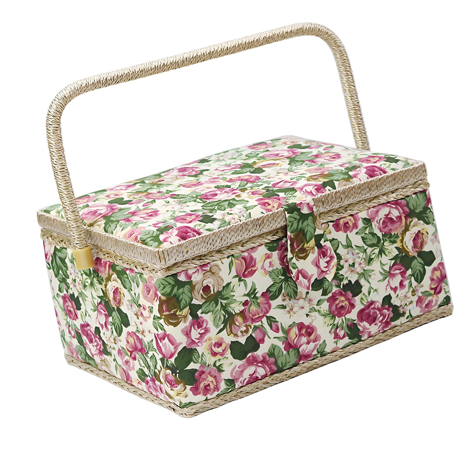 Xinsheinelry Hand Fabric Covered Sewing Box Featuring Strong Latches and Room Interior for All Your Crafting Needs Ending Needle Case