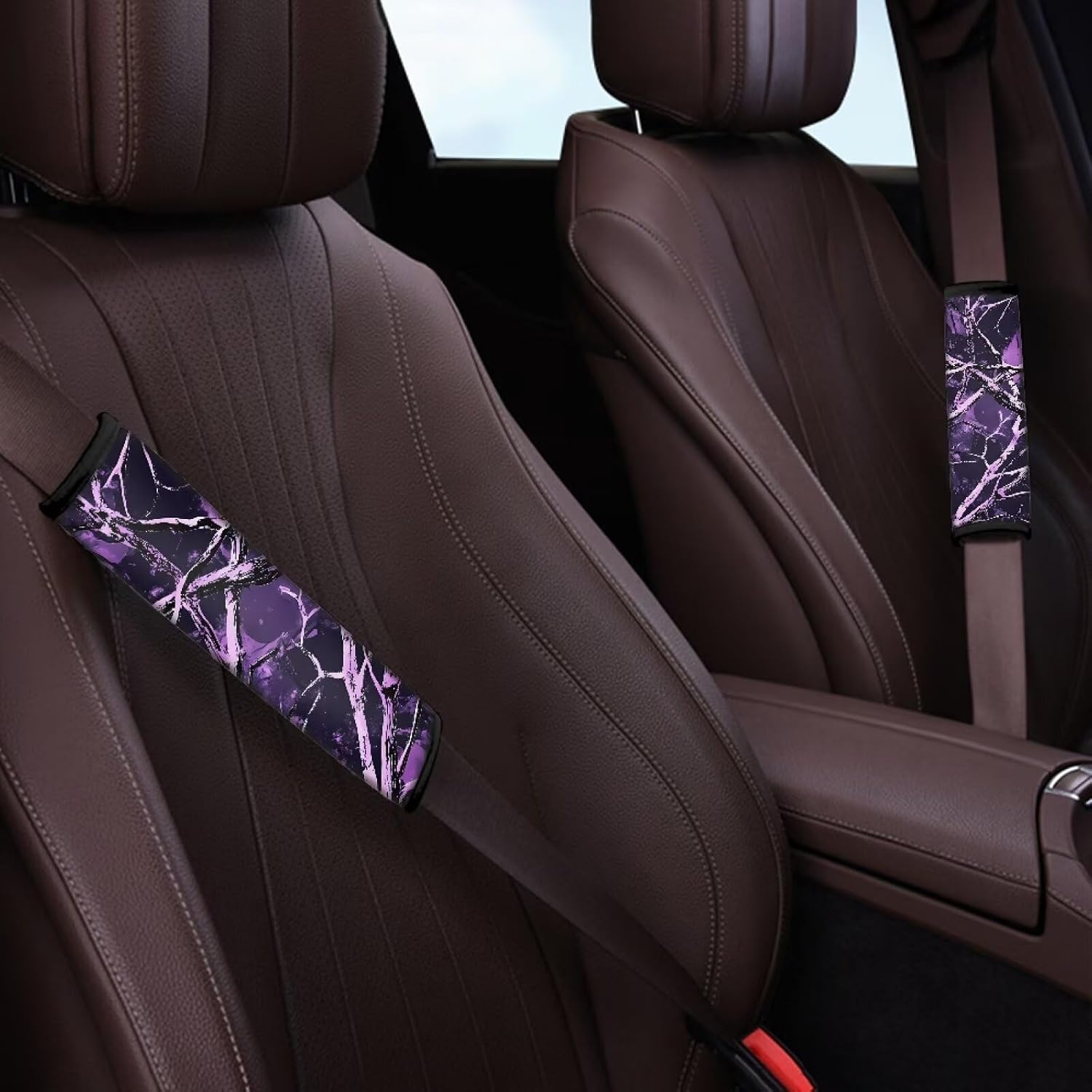 SEANATIVE Purple Camo Hunting 2 Pack Car Seat Belt Protector Soft Comfort Seat Belt Shoulder Strap Covers Auto Interior Accessories image 3