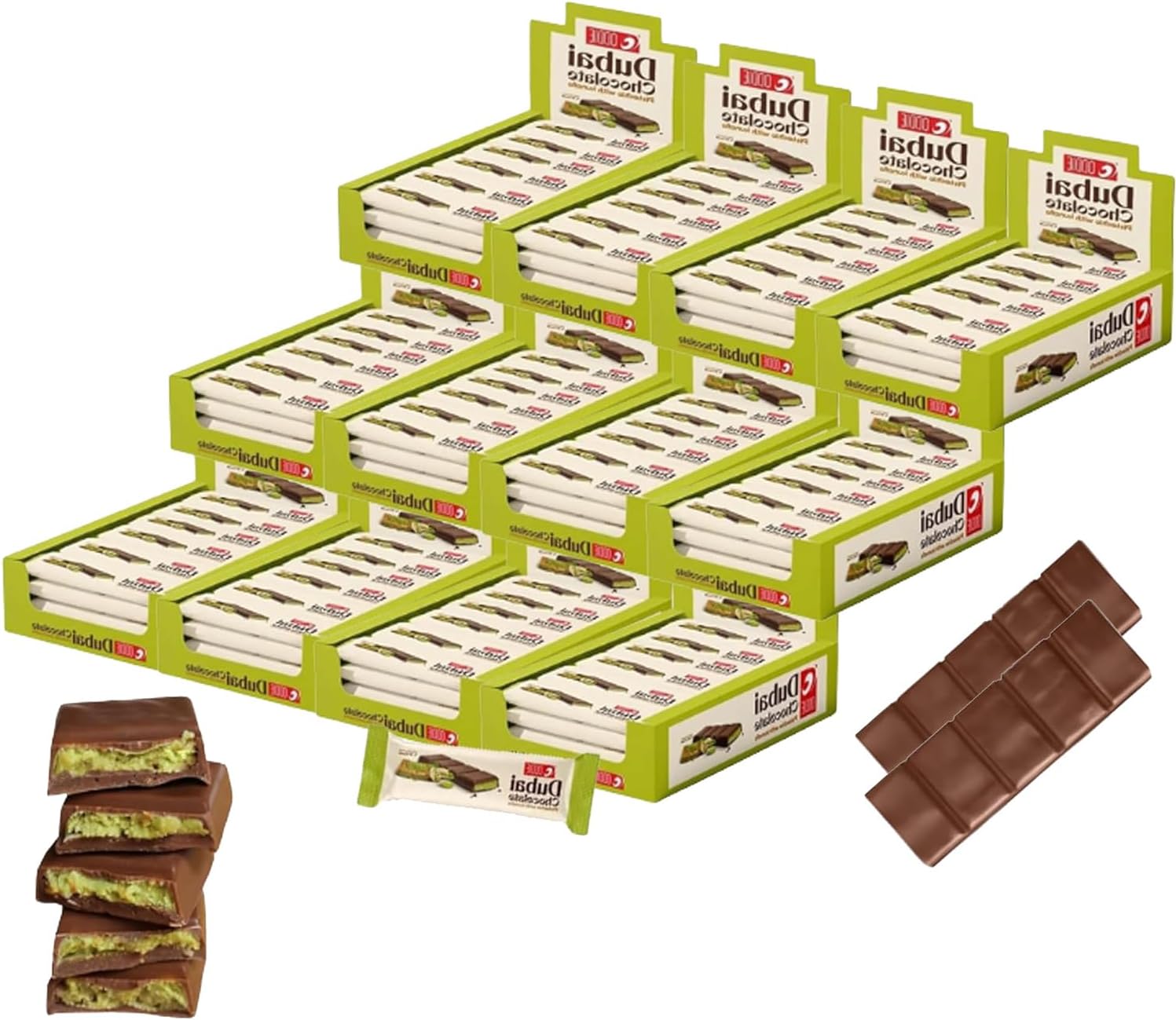 Dubai Kunafa Pistachio Chocolate Bars – Pack of 288 (27g Each) – Dubai Chocolate with Shredded Phyllo Dough – Freshly Made, 17.1 lbs – Ideal Gift for Holidays, Birthdays, Corporate Events & Celebrations