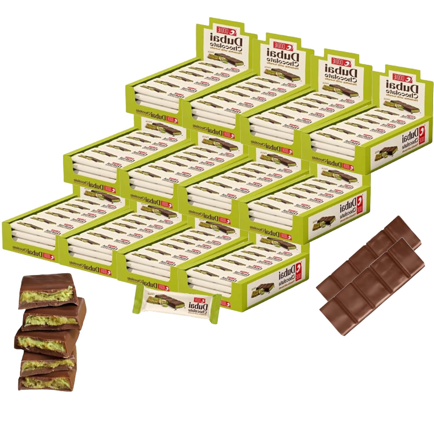 Dubai Kunafa Pistachio Chocolate Bars – Pack of 288 (27g Each) – Dubai Chocolate with Shredded Phyllo Dough – Freshly Made, 17.1 lbs – Ideal Gift for Holidays, Birthdays, Corporate Events & Celebrations