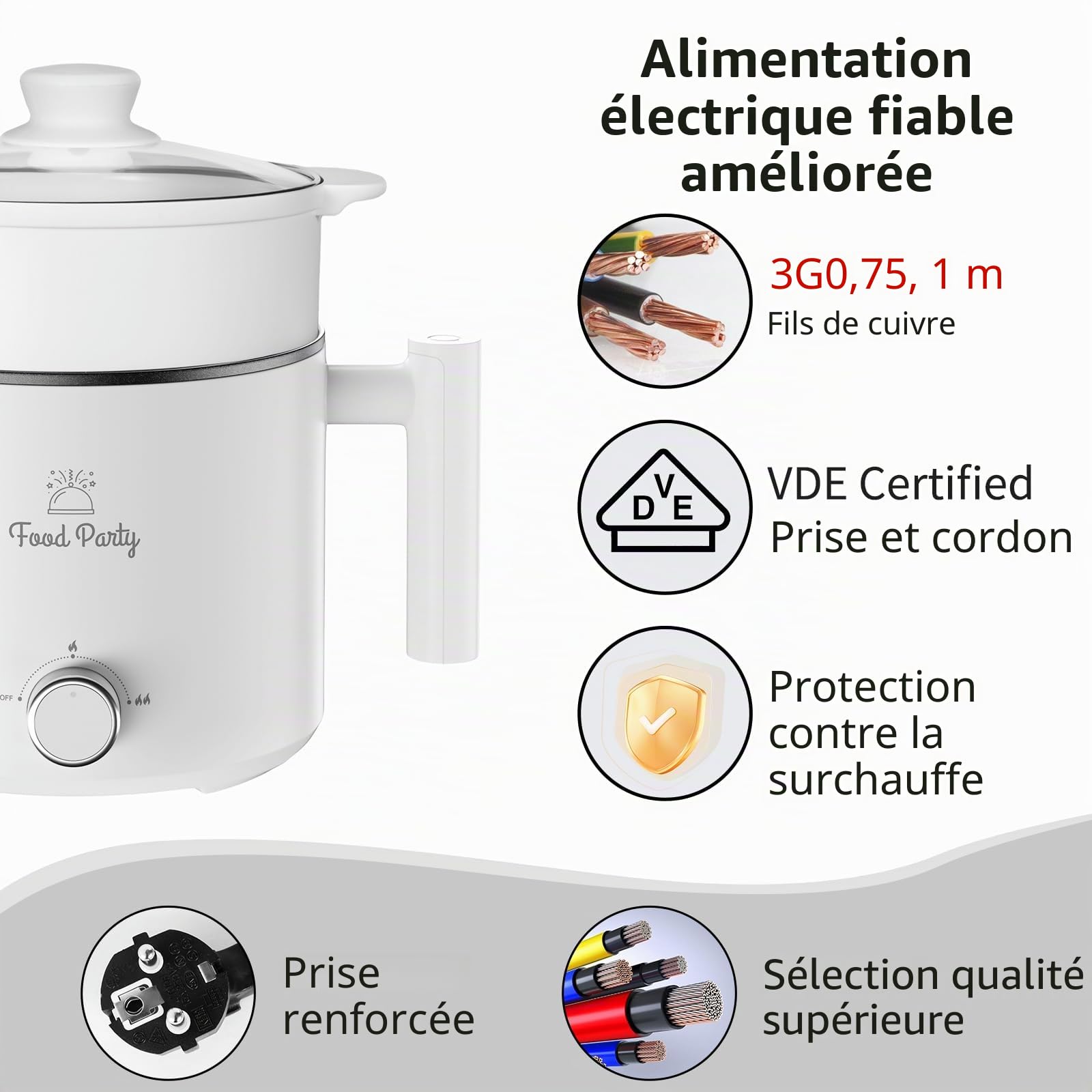 Food Party Appareil à Fondue Chinoise Electrique Hot Pot Avec Cuiseur Vapeur Casserole 1,8L 220V Hotpot Wok Electrique