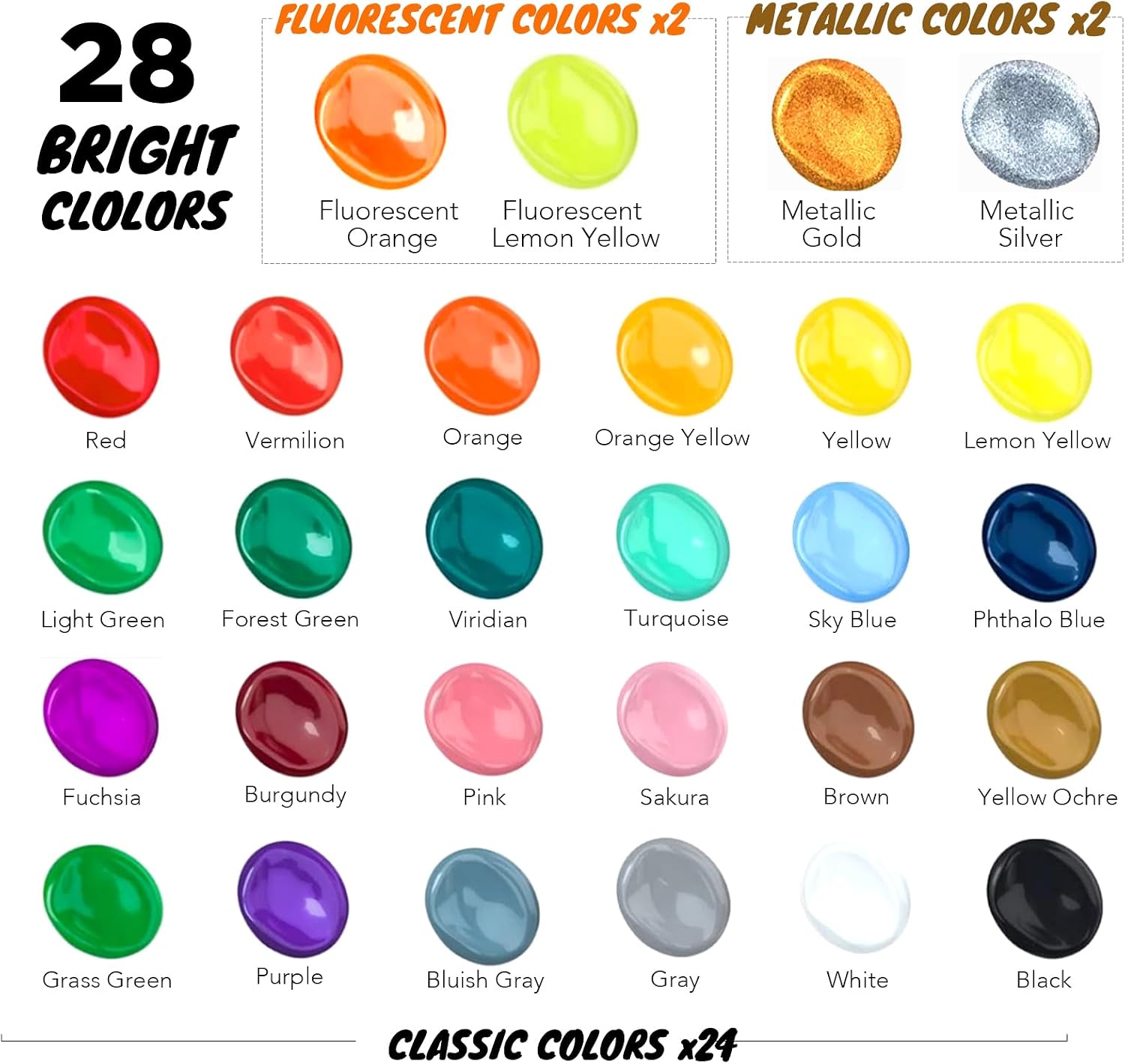 Halobios Acrylic Paint Set 28 Colors with 10 Brushes, Art Craft Paints for Artists Kids Beginners Students & Painters, Canvas fabric Ceramic Wood Rock Painting Art Supplies (Multicolor)