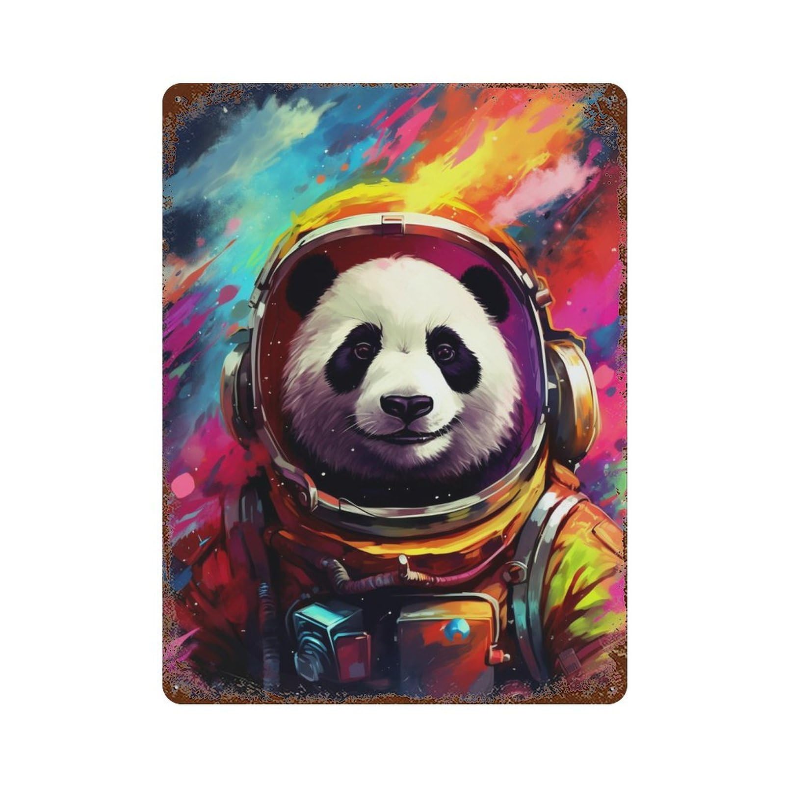 Rust Effect Panda Astronaut Space Suit-5 Vintage Rust Metal Sign 15.7"x11.8", Decorative Metal Wall Art for Shed, Workshop And Garage Wall Decor