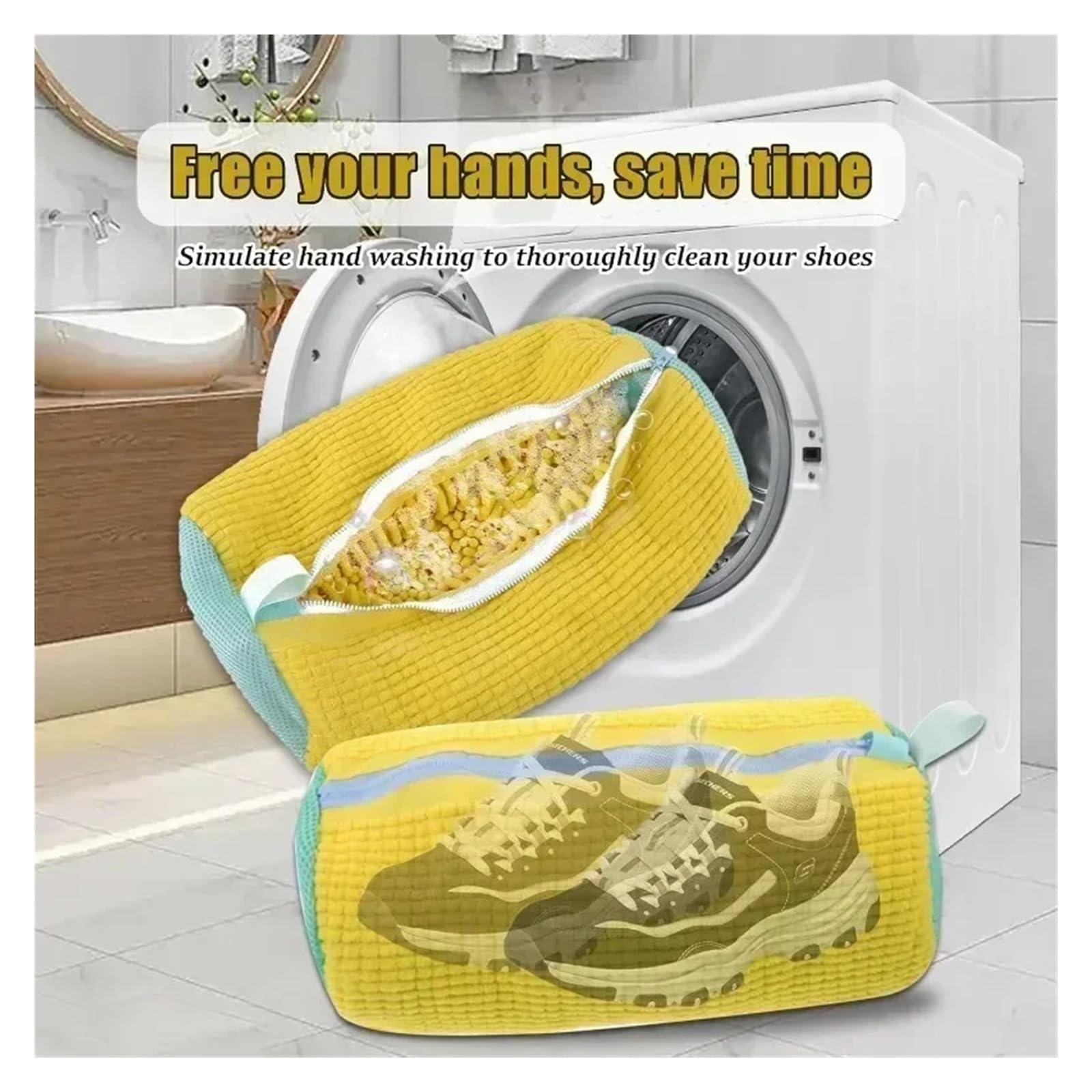 1/2/4 Stück maschinenwaschbarer Schuhwasch-Trockenbeutel mit weicher Faser(4PCS-Yellow)