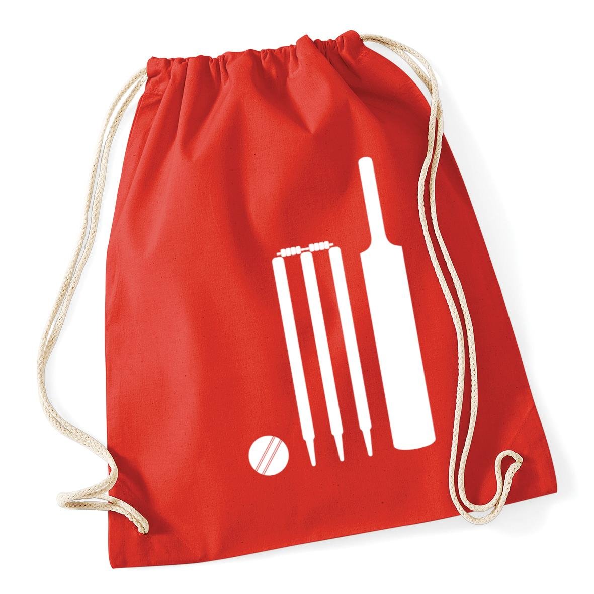 Hippowarehouse Cricket Bat, Ball and Stumps Drawstring Cotton School Gym Bag 37cm x 46cm, 12 litres