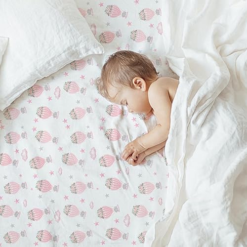 Miniatura 4 de Paquete de 4 sábanas de cuna de elefante para niñas, color rosa, transpirables, ajustables, estándar, para cuna estándar, funda de colchón portátil,