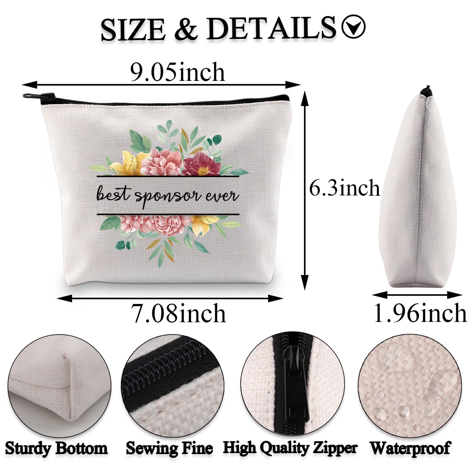 PLITI Confirmation Sponsor Gifts for Women AA Sponsor Appreciation Gift Best Sponsor Ever Makeup Bag Religious Sponsor Gift (Best Sponsor bagU) - Image 2