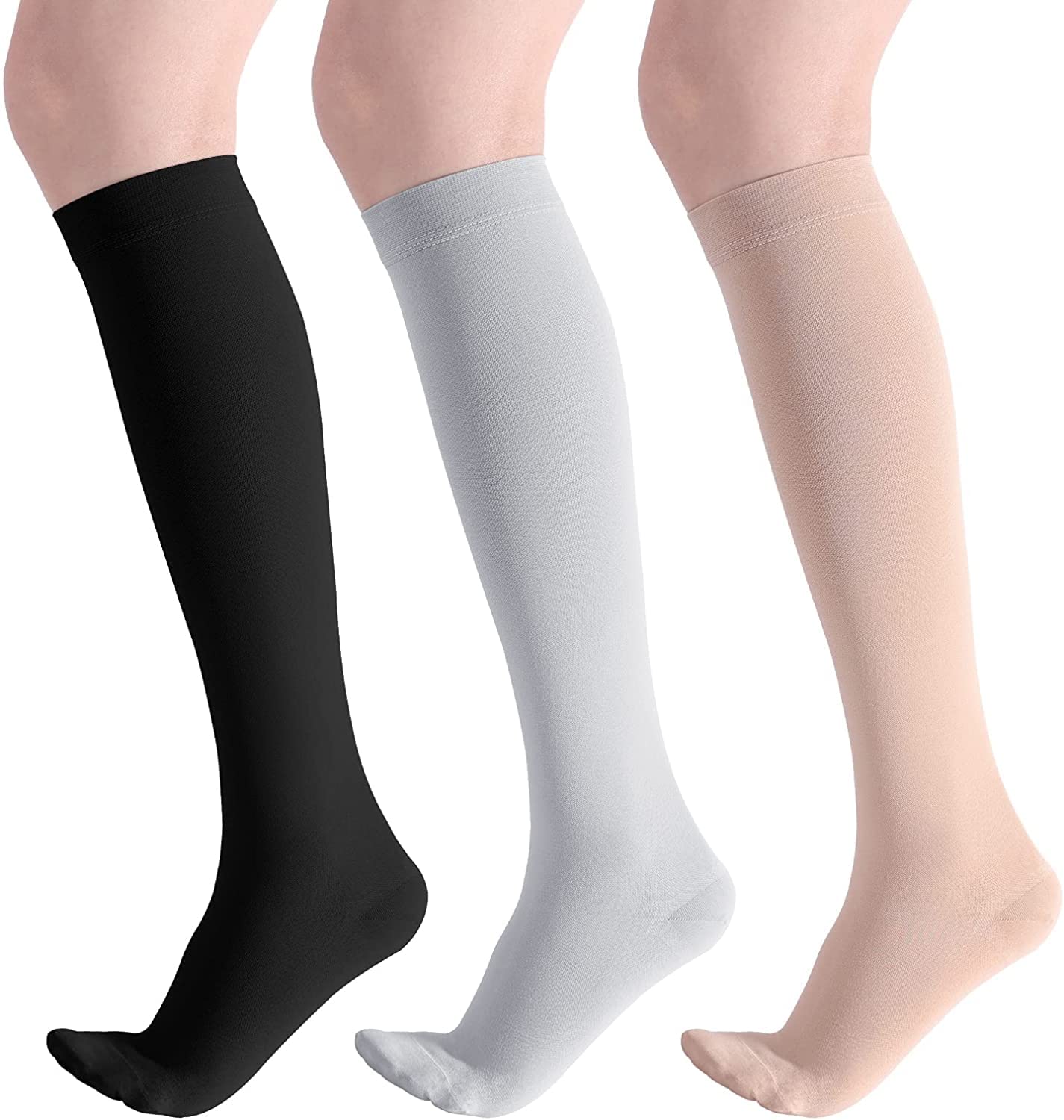 sinocare Kompressionsstrümpfe 22-32 mmHg (Klasse II) - 3 Paar Pack - Medizinische Stützstrümpfe für Damen & Herren bei Langzeitstehen, Reisen, Sport