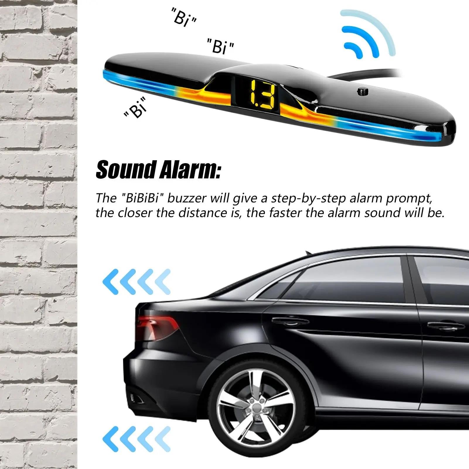 Kit sensori di parcheggio Posteriori per Auto, 4 sensori di parcheggio, rilevamento Distanza, Display, avviso Acustico, (Nero)