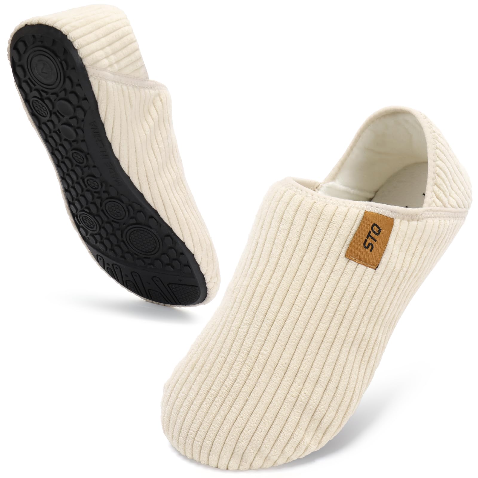 STQ Women House Slippers Corduroy Slipper Socks Warm Cozy Slip On Winter Shoes for Home Non-slip