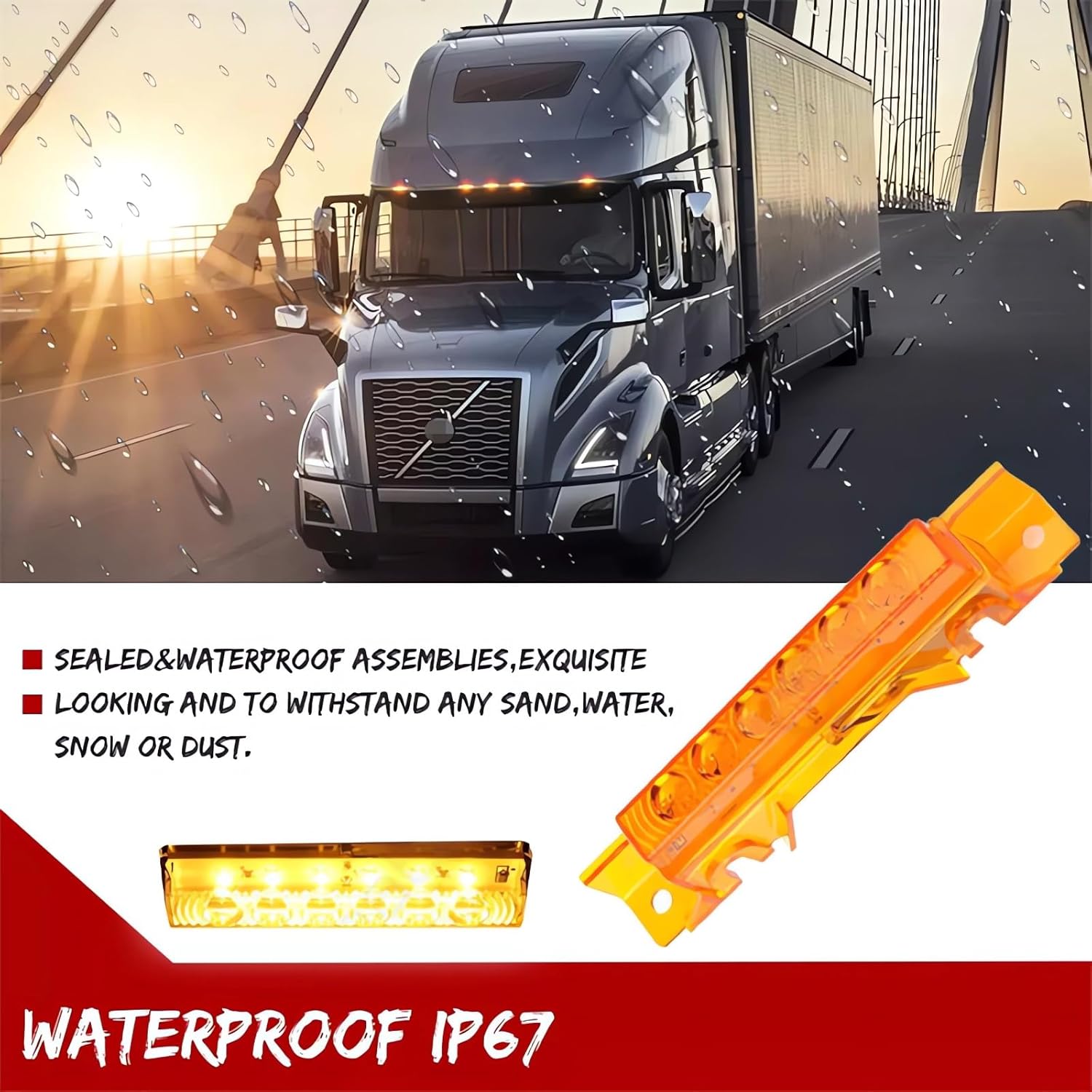 KOMAS 5Pcs 6LED Cab Light Truck Trailer Cab Marker Top Amber Lens Roof Running Light Reflective Lights Assembly Compatible with 2004 VN/2003-2020 VNL Trucks Waterproof