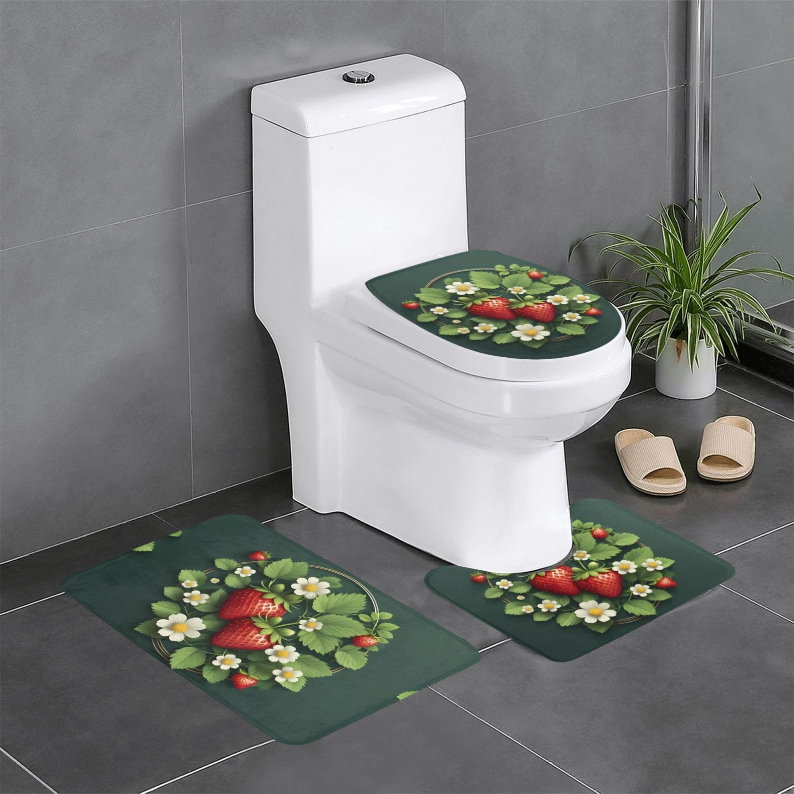 Tapis de bain en flanelle à fleurs de fraise pour réchauffer vos matins