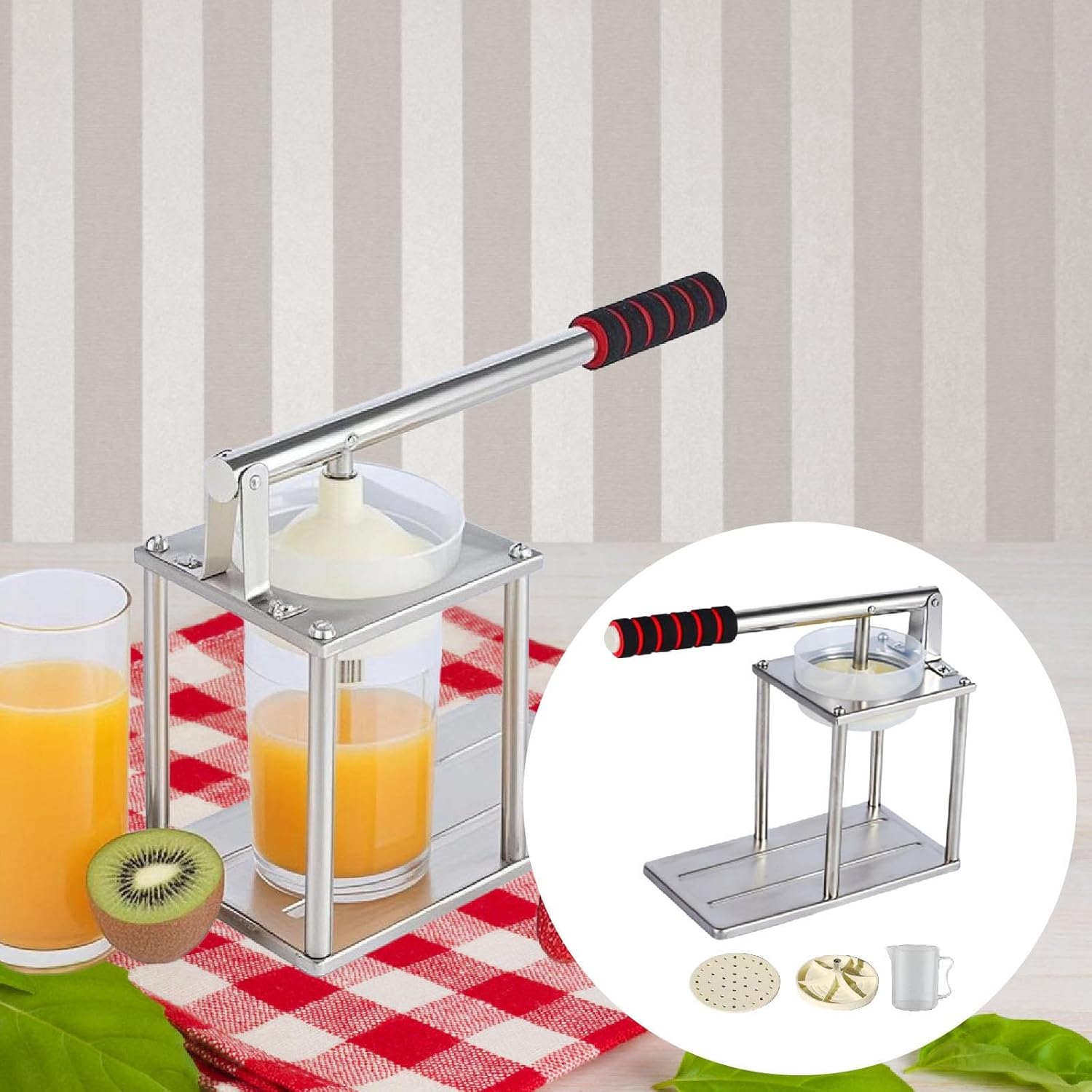 Hand Press Fruit Juicer Juice Extractor Maker Multipurpose Countertop Heavy Duty Commercial Home Use Manual Citrus Orange- Flat Head