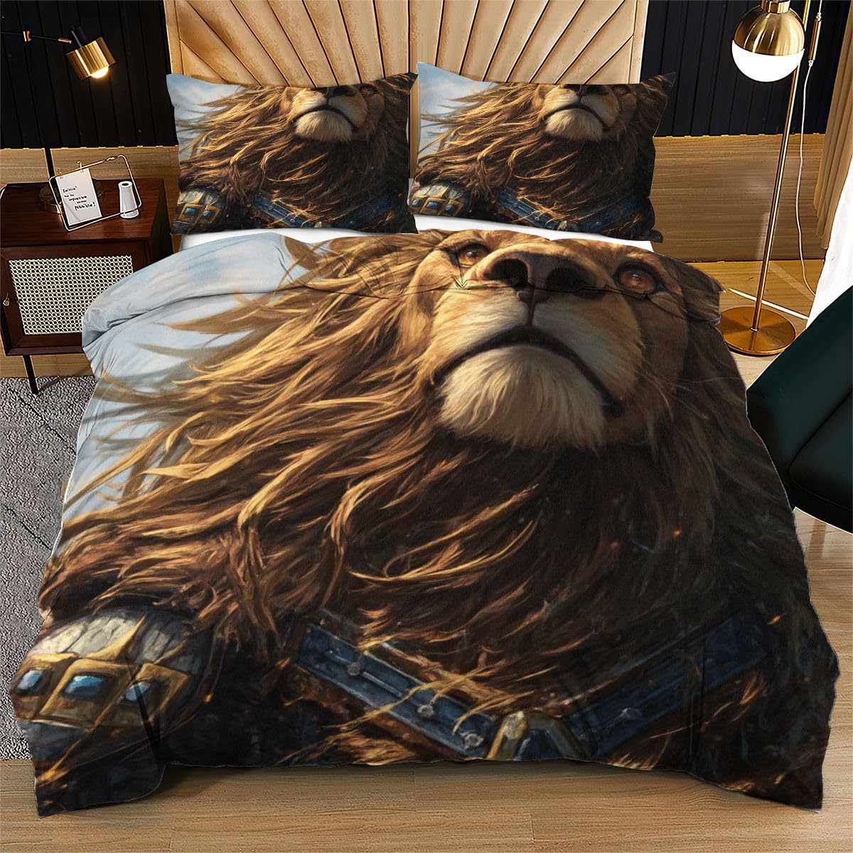 Parure de lit 240x260 lion jaune pour illuminer la chambre familiale