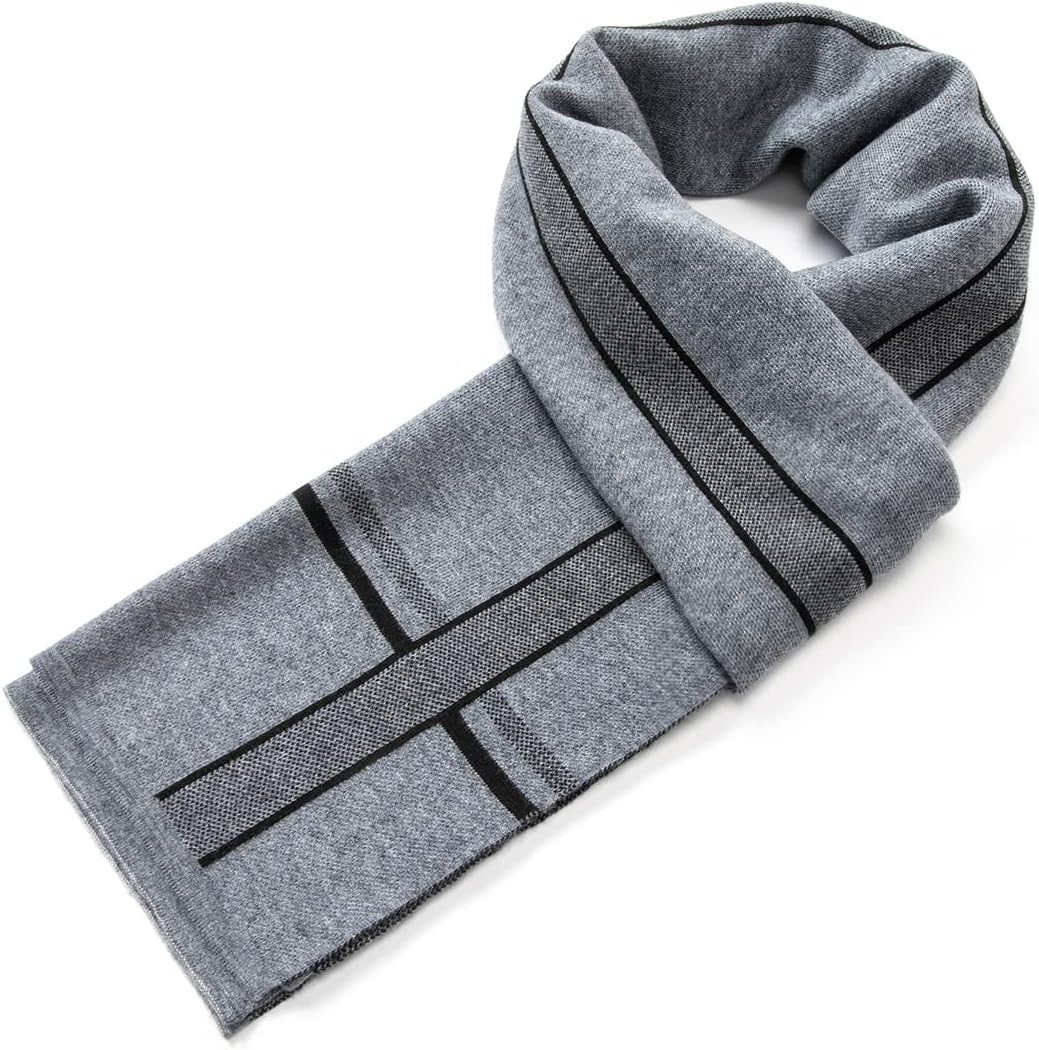 Villand Luxurious Mens Striped Merino Wool Scarf - Gift Box Wrapped Winter Soft Warm Thick Knitted Neckwear for Men