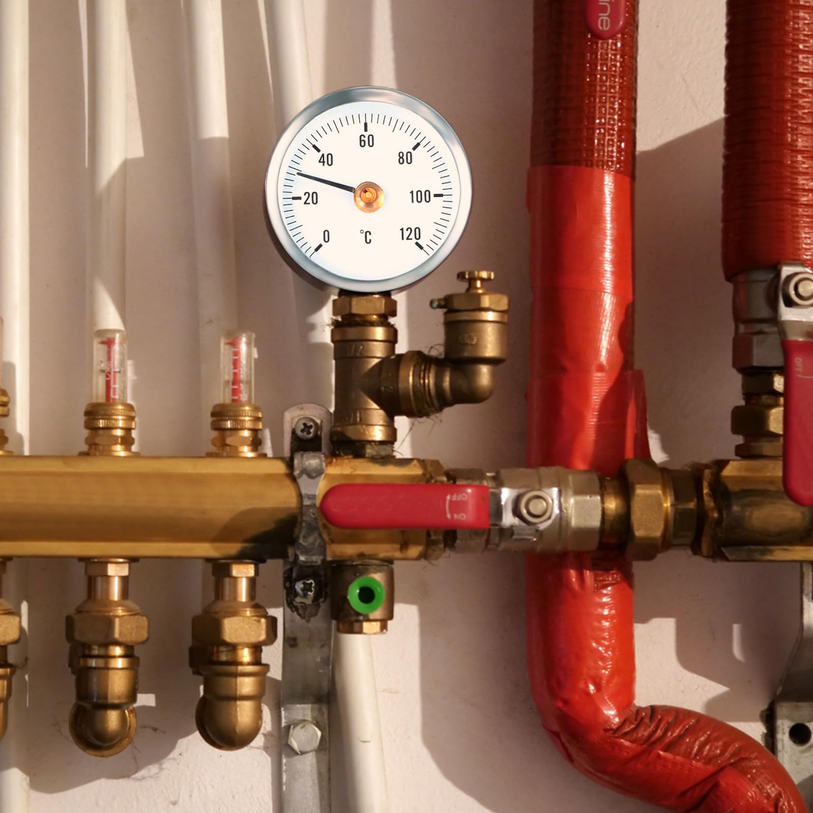 Termometro Bimetallico per Tubi dell'Acqua Calda, 0-120°C, Clip e Molla, Indicatore di Temperatura per Uso Industriale e Domestico