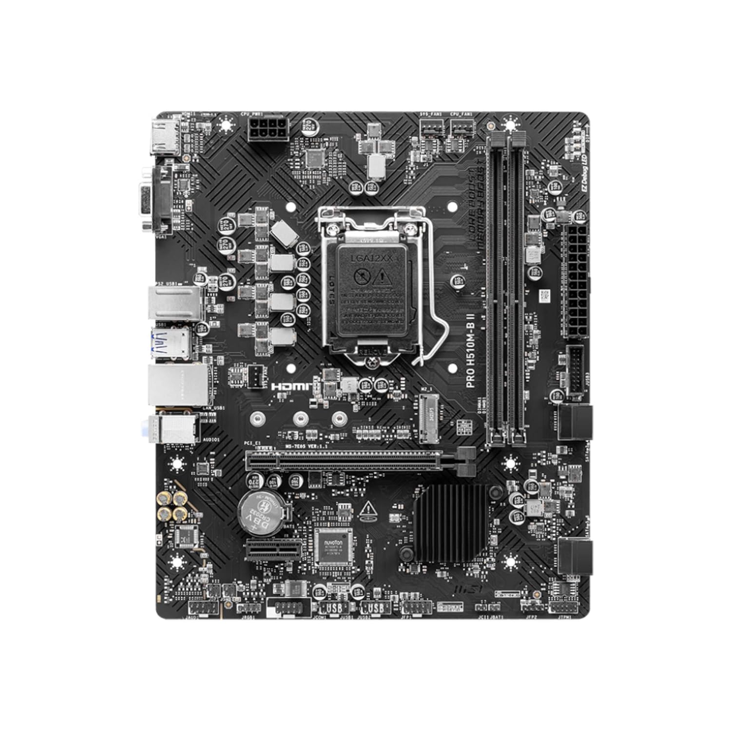 De dalt a baix view of MSI PRO H510M-B II Motherboard with CPU socket