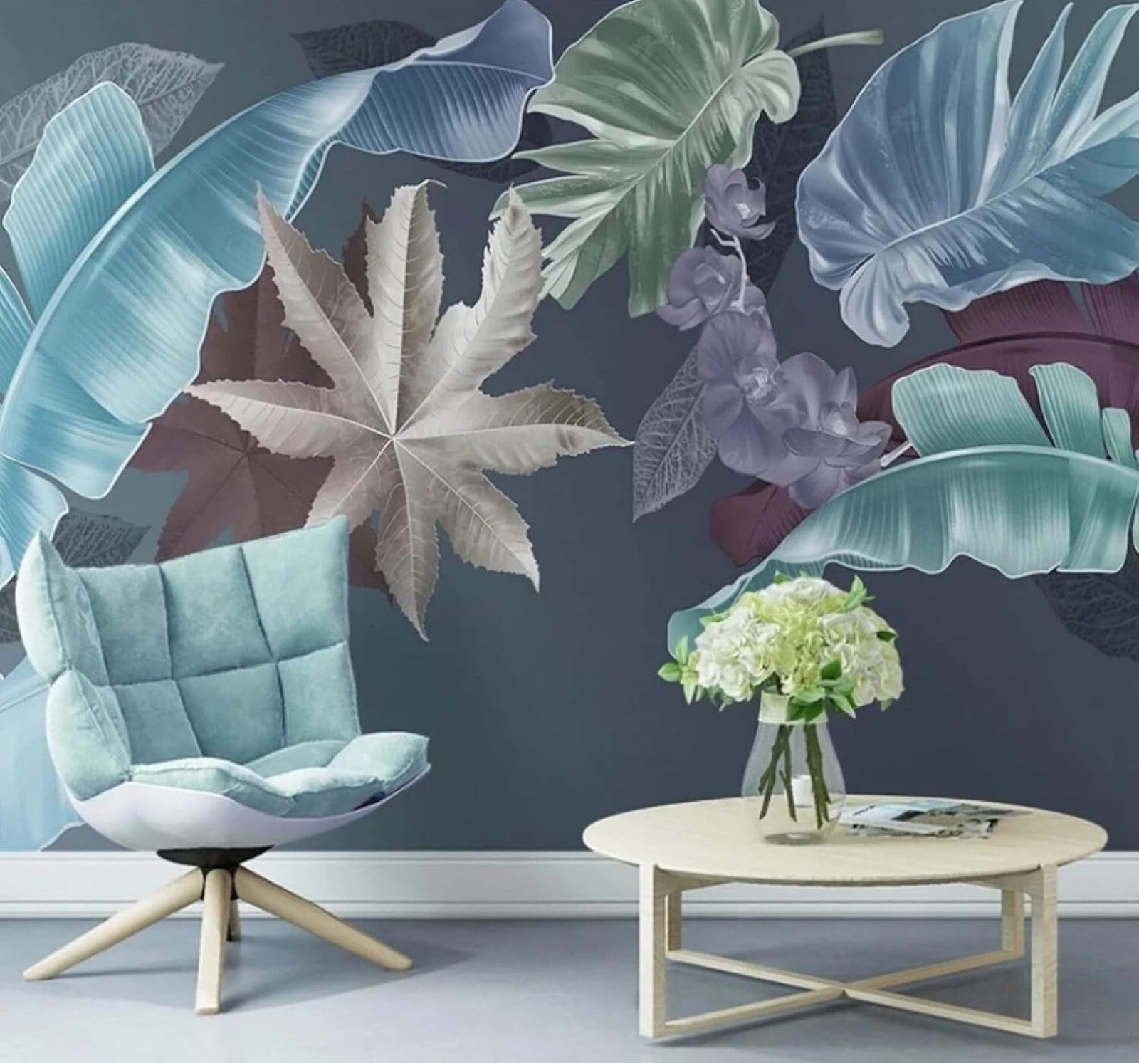 XLMING Minimalist Hand Drawn Colourful Plants Leaves 3D Wallpaper Luxury Home Dining Decor Paste Sofa Living Room The Wall for Bedroom Mural-350cm×256cm